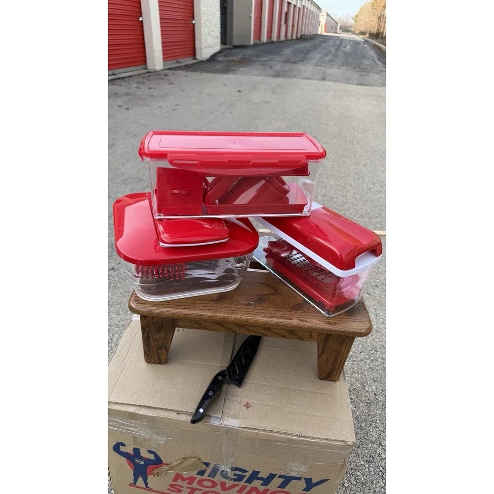 Red Kitchen Chopper Slicer Dicer Container Set Food Prep Storage Lot‎